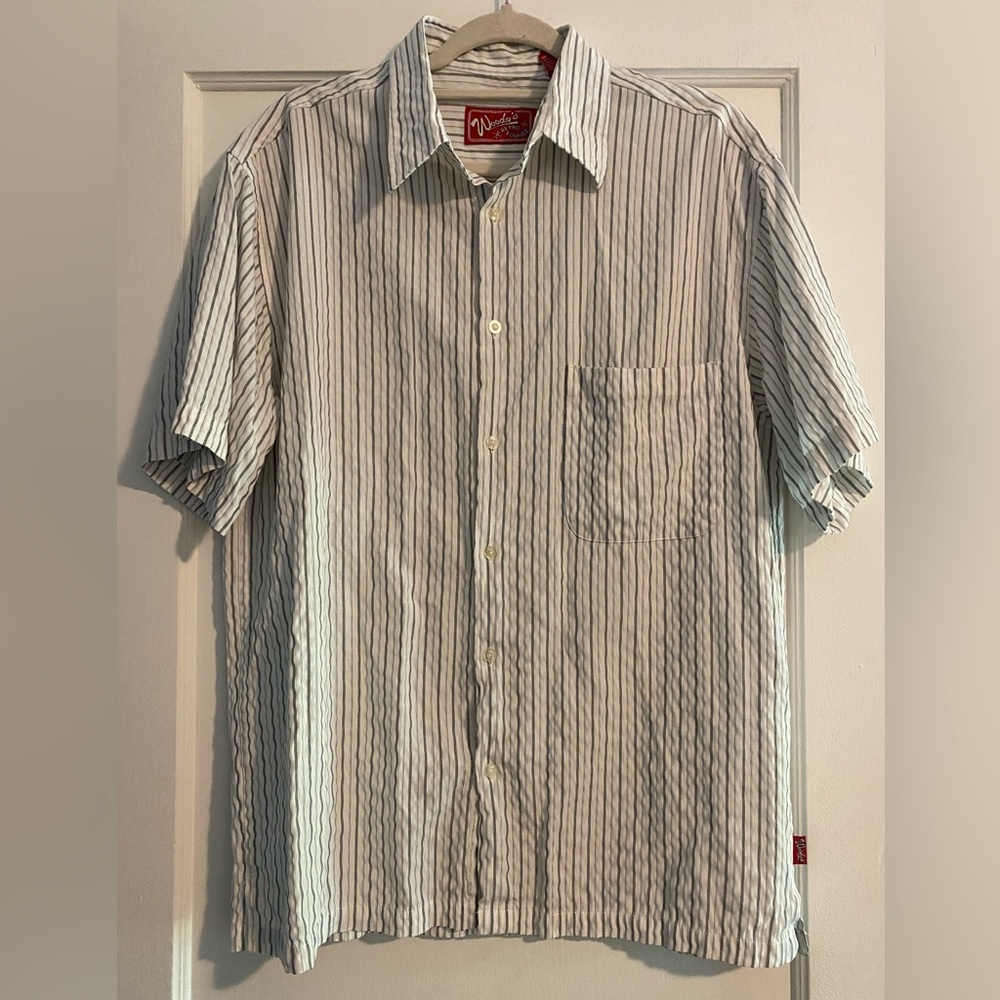 Woody’s Retro Lounge Striped Short Sleeve Shirt Seersucker Size Medium